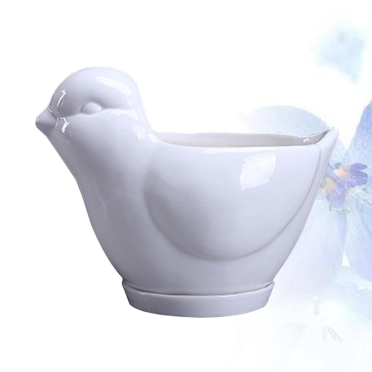 CALLARON Ceramic Bird Shape Flower Pot and Succulent Plant Container Tray, Small White Cartoon Planter for Indoor Desktop Decor