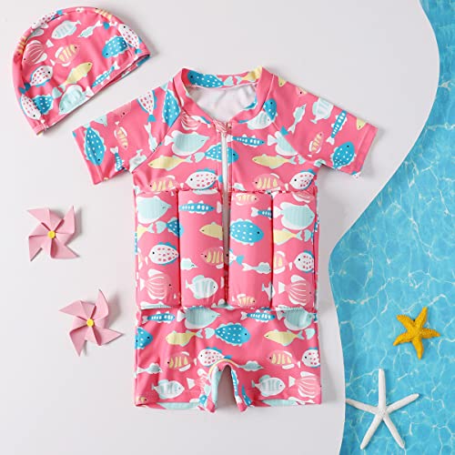Digirlsor Kids Floatation Swimsuits Baby Boys Girls One Piece Float Suit Short Sleeve Swim Vest Zip up Buoyancy Swimwear +...