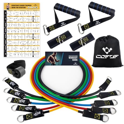 Resistance Bands Set with Yellow Handles, Exercise/Workout/Fitness Bands with Door Anchor, Legs Ankle Straps for Resistanc...