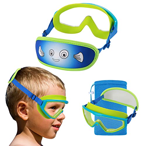 HYDROCOMFY Kids Goggles Swimming 4-7,Kids Goggles Fabric Strap,Wide View Swimming Goggles for Toddler