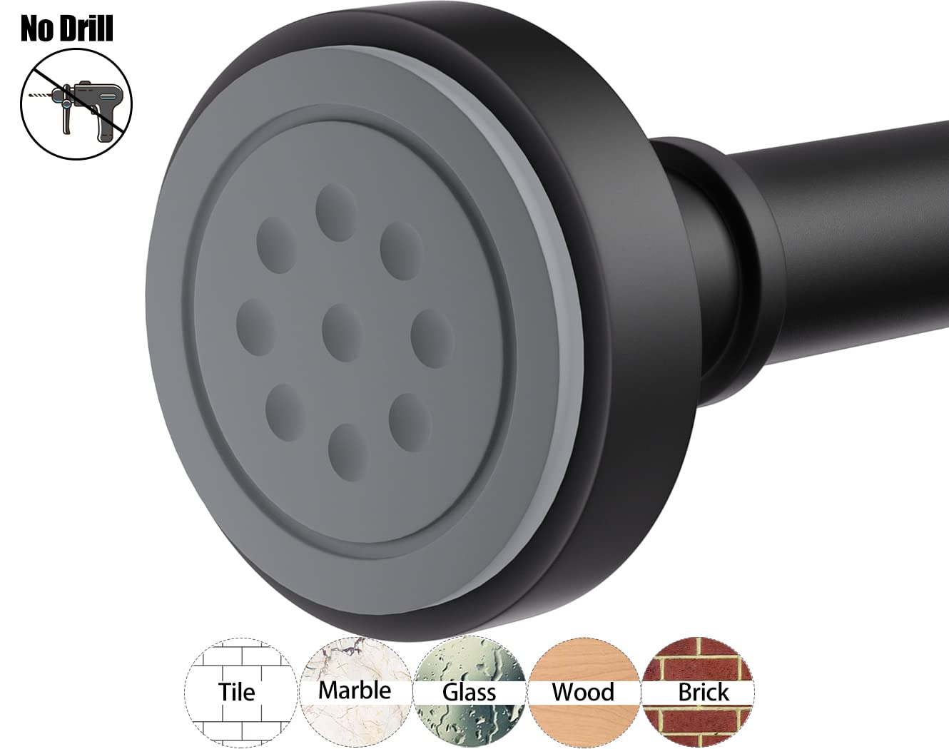 Black Shower Rod with 12 Hooks, 43-72 Inches, Rust Resistance, Adjustable Tension Rod with Durable Spring, No Drilling - Use For Bathroom, Bedroom, Home, Matte Black