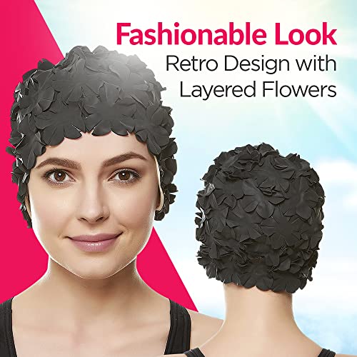 BeeMo Women’s Latex Swim Cap - Rubber Swim Cap - Soft Comfortable Stretch Stylish Low Cut Design Protects Hair from Sun Sa...