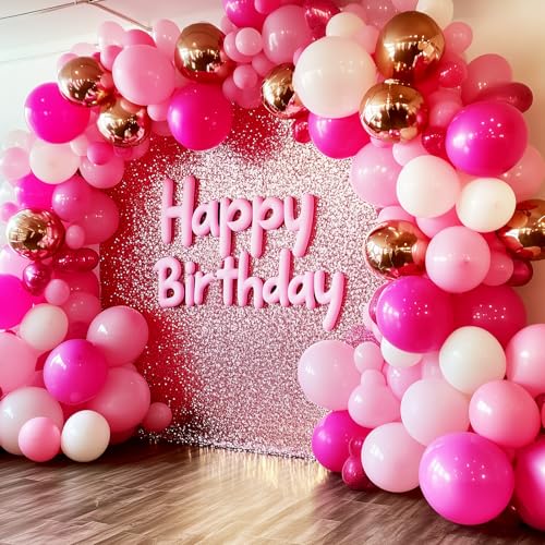 RUBFAC 135pcs Hot Pink Balloons Different Sizes 18 12 10 5 Inch for Garland Arch, Magenta Latex Balloon for Wedding Birthd...