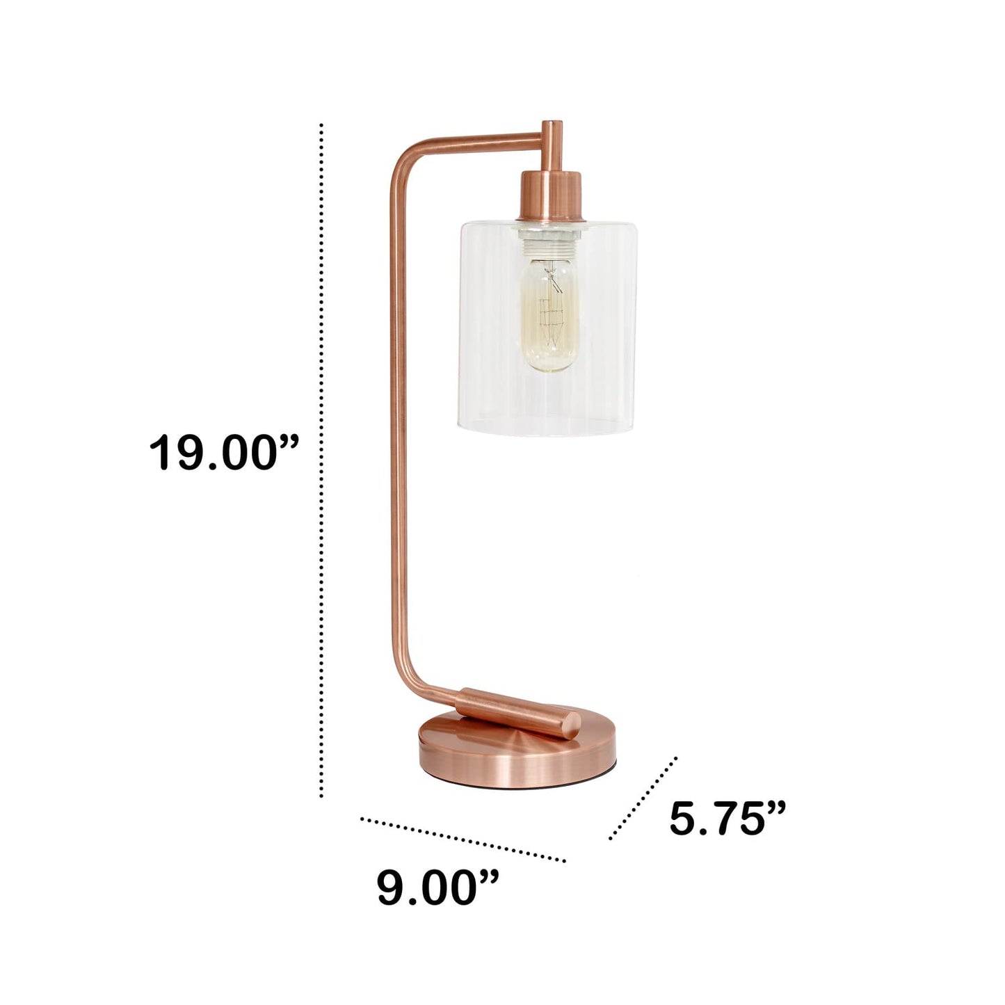 LALIA HOME Modern Iron Desk Lamp, Glass Shade, Rose Gold, Model LHD-2003-RG