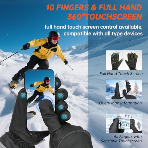 Winter Gloves for Men Women, Waterproof Windproof Anti-Slip 10 Fingers Touch Screen Gloves with Thermal Lining for Cold We...