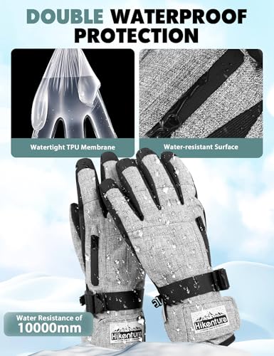 Hikenture Ski Gloves for Men&Women, 3M Thinsulate Waterproof Snow Gloves, Insulated Touchscreen Snowmobile Gloves for Cold...