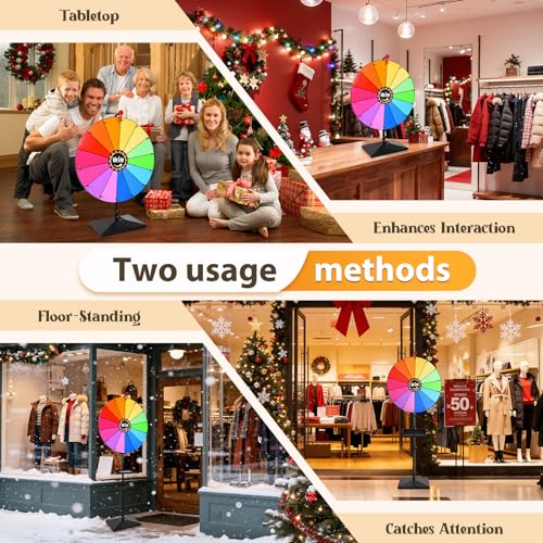 AugFir 24-inch Prize Wheel, Adjustable 32"-61" Height Desktop & Floor Stand Spinning Prize Wheel, Storable Prize Wheel Spi...