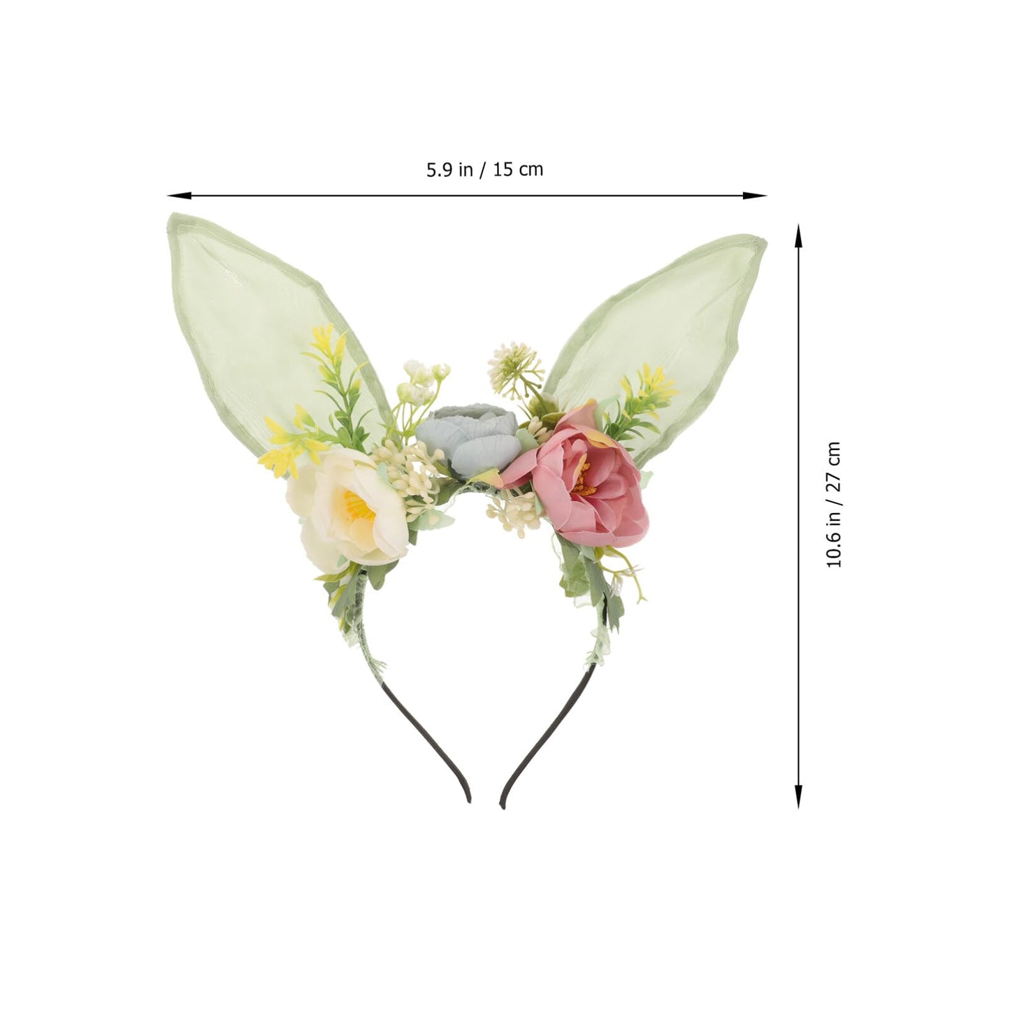 LIFKOME Bunny Ears Headband with Floral Decoration Cute Rabbit Ears Hair Accessory for Parties and Outdoor Photography Lightweig