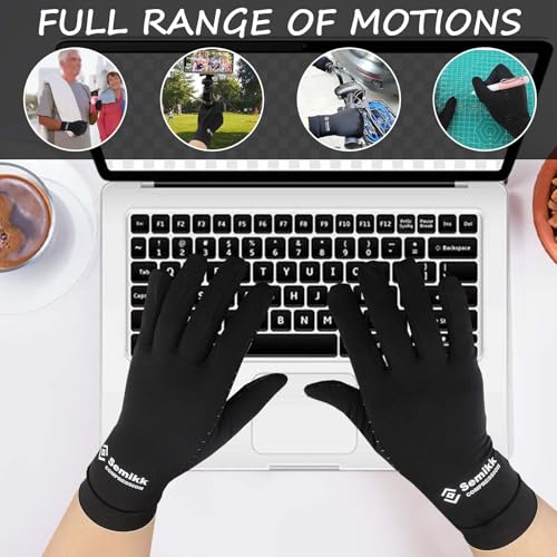2 Pairs Compression Full Finger Arthritis Gloves, Copper Glove with Touch Screen Fingers for Everyday Support, Hand Joint ...