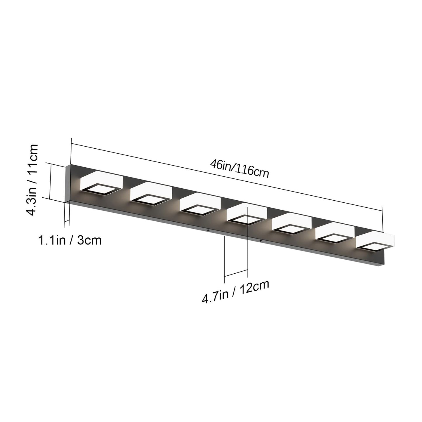 Ralbay 46 Led Vanity Lights, 7 Lights, Matte Black Metal, Natural White Light 4500K, Modern Bathroom Fixture