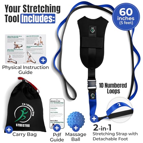 Stretch Strap with Loops Physical Therapy - Full Body Exercise Straps for Stretching with Detachable Foot - Leg & Calf Str...