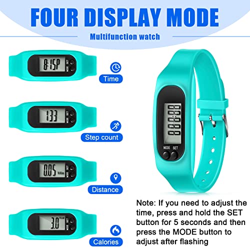 Geyoga 24 Pcs Pedometer for Walking Steps and Miles Pedometer Watch Silicone Steps Tracker Running Bracelet Ankle Step Cou...
