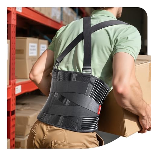 Ultra Breathable Work Back Brace for Men & Women [Upgraded Medical-Grade Support] Lower Back Support Belt with Removable S...