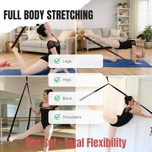 Danzcue Ballet Stretch Strap Set – Professional Dance Flexibility Trainer with Door Anchor, Extra Long Non-Slip Stretching...