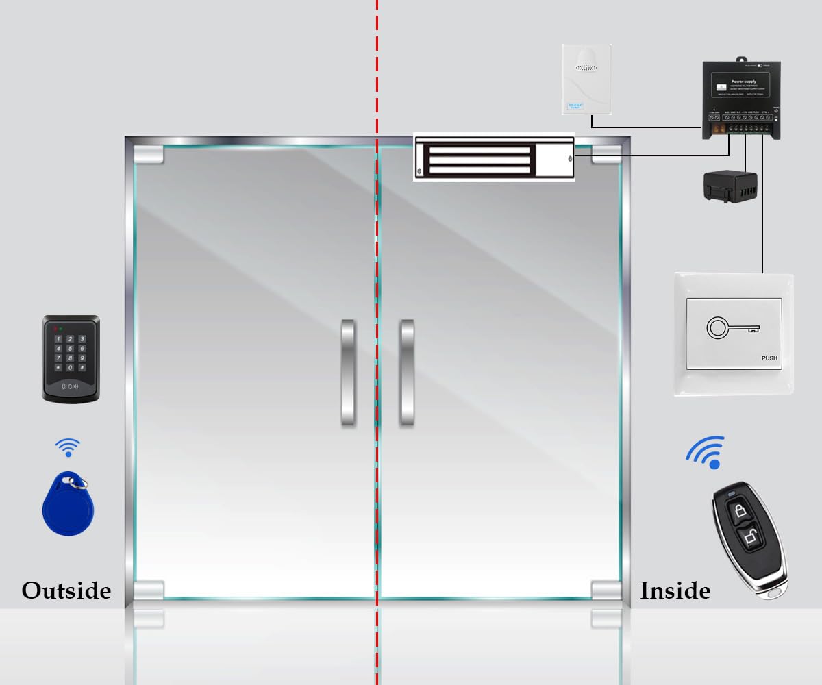 Door Access Control System RFID Keypad 1200lb Electric Magnetic Door Lock Kit with Exit Button