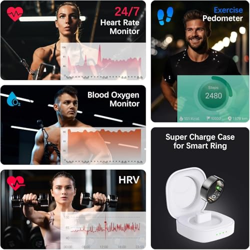 Health Tracker Ring, Smart Health Ring for Women Men with Heart Rate, Blood Oxygen, Sleep Monitor, Steps,Calories, No Subs...