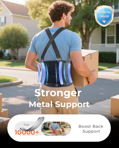 Ultra Breathable Work Back Brace for Men & Women [Upgraded Medical-Grade Support] Lower Back Support Belt with Removable S...