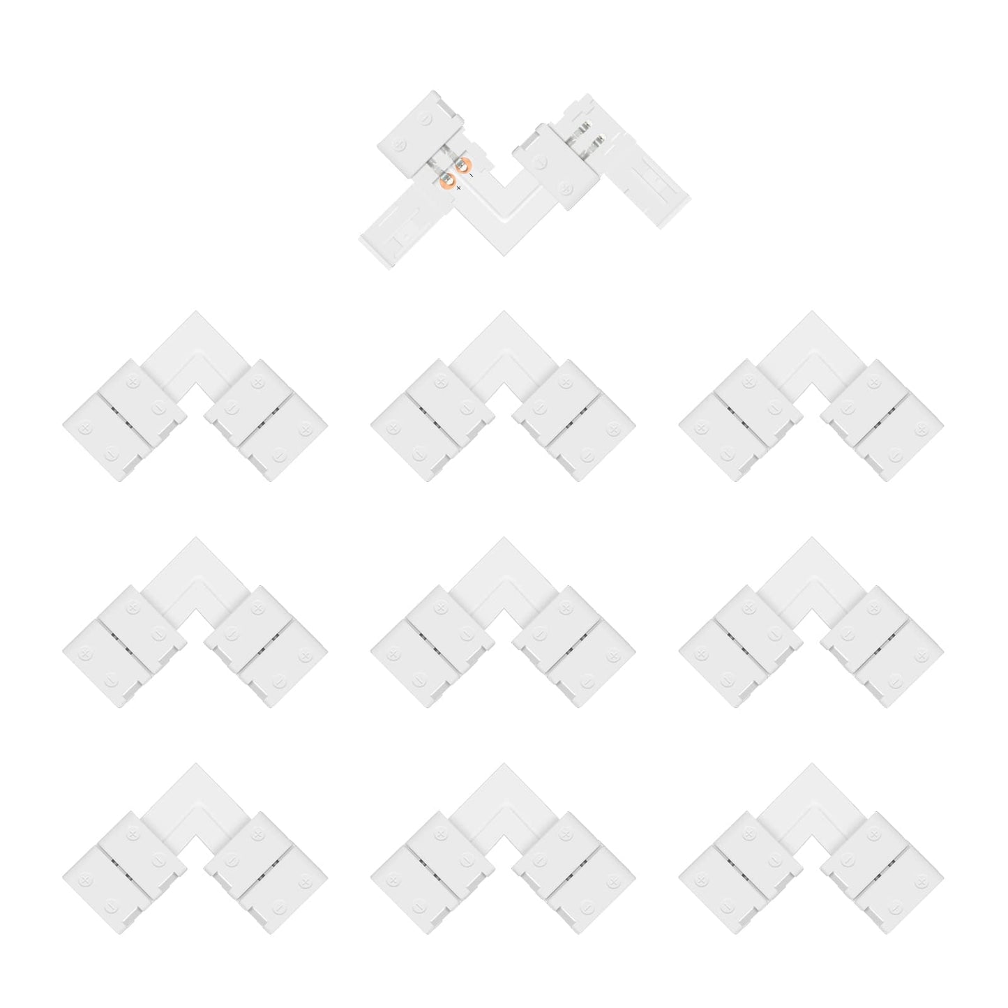 VIPMOON L Shape LED Strip Connectors, 2 Pin 10mm, 10 Pcs Right Angle Solderless Nylon Connectors, White