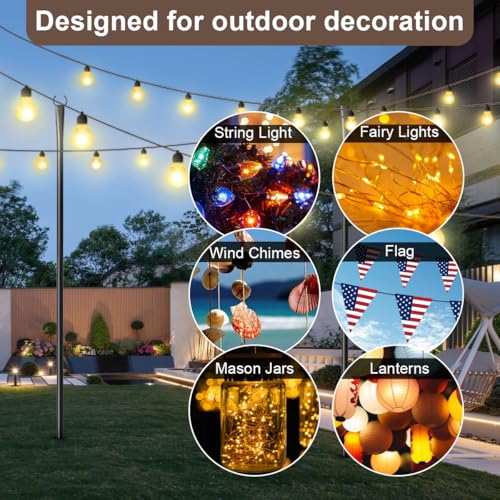 MuliVid 6 Pack 9FT String Light Poles for Outdoor,Metal Lights Hanging Pole Outside with Fork,Light Stand for Patio, Pergo...