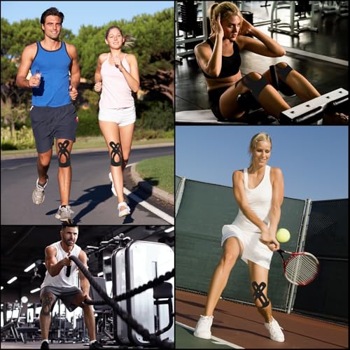 16 Pcs Kinesiology Tape for Knees, Pre Cut Knee Support & Stability, Elastic, Breathable, Latex-Free Pain Relief Athletic ...