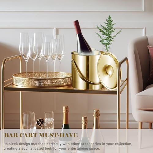 Sipoyen Gold Ice Bucket with Lid, Handle and Tong Insulated Stainless Steel Champagne Bucket 3L Wine Bucket for Party Bar ...