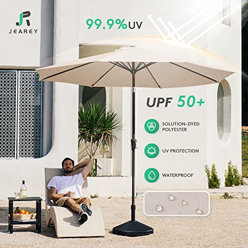 JEAREY 9FT Outdoor Patio Umbrella Outdoor Table Umbrella with Push Button Tilt and Crank, Market Umbrella 8 Sturdy Ribs UV...