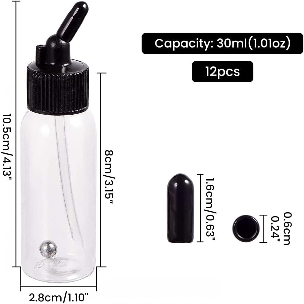 10 Pack 30ML Airbrush Plastic Bottles Jars with caps for Dual- Action Siphon Suction Feed Airbrush