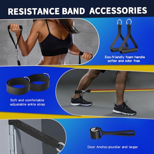 WHATAFIT Resistance Bands Set with Handles - Exercise Bands Home Gym Strength Training Equipment, Includes Door Anchor & A...