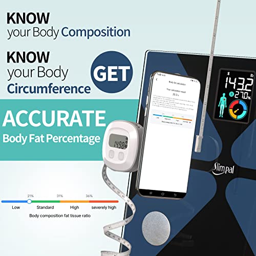 Slimpal Body Fat Measuring Tape and Smart Scale for Body Weight and Fat with APP Digital Bathroom Scale for Weight Loss, B...