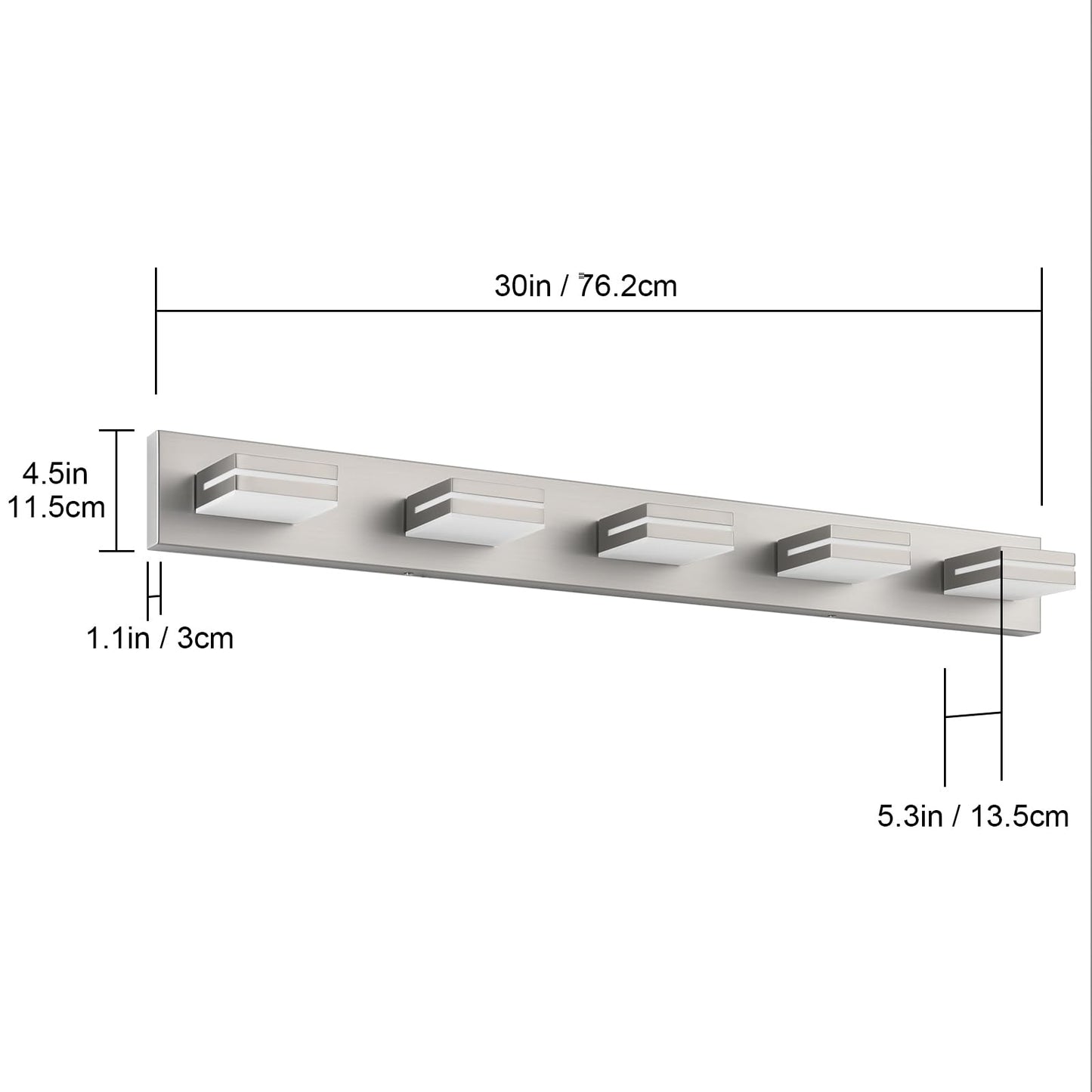 Sinerise Led Modern Bathroom Vanity Light Fixtures (5-Light  40-Inch  Dimmable)  Brushed Nickel Modern Acrylic Bathroom Wall Lighting Fixtures Over Mirror (Cool White 6000K)