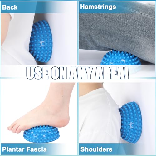 Threlaco 2 Pcs Half Round Massage Ball for Feet Blue Spiky Massage Ball for Kids Adults Sports, Stability Training, Muscle...