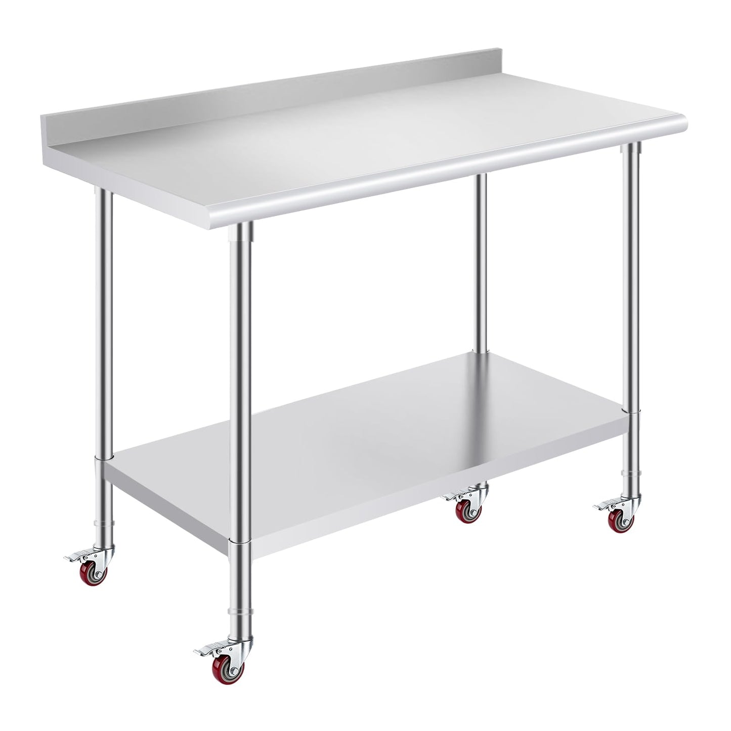 OSTBA Stainless Steel Table for Prep & Work 24x48 Inches with Casters Wheels and Backsplash, NSF Metal Commercial Heavy Duty Table with Adjustable Undershelf for Restaurant Kitchen Home and Hotel