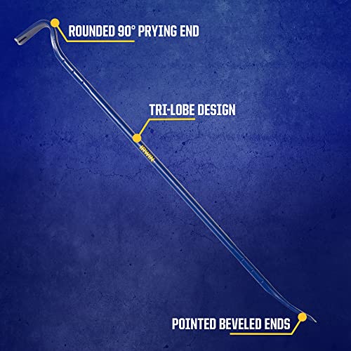 IRWIN Pry Bar, 42 inch, Heavy Duty Steel Bar, 90 Degree Rounded End, Easily Bend and Pull Heavy Materials (IRHT55010)