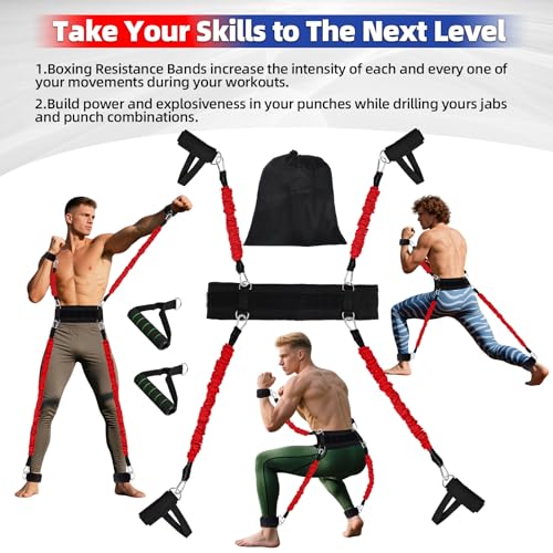 Boxing Resistance Bands Set for Boxing MMA Martial Arts Training Equipment, 150lbs Exercise Bands with Cuffs & Belt, Worko...