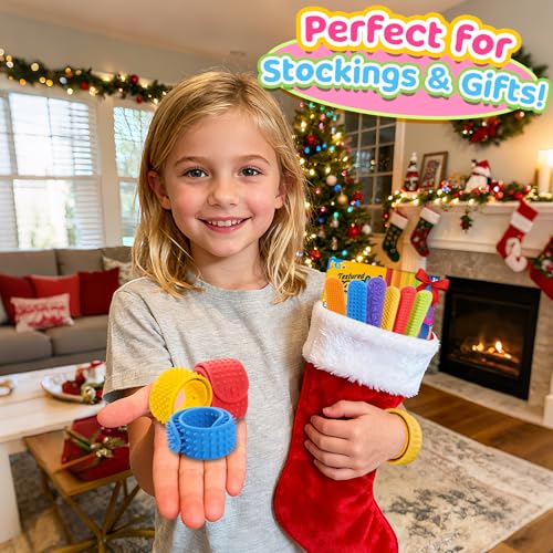 Sensory Fidget Toys for Kids: Textured Silicone Slap Bracelets 6 Pack, Stress Fidgets for Anxiety Autism ADHD, Wearable Se...
