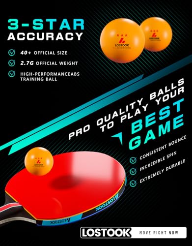 Lostook Professional Ping Pong Paddles Set of 2/4 with Portable Oxford Cloth Ping Pong Case and 3 Star Balls, Table Tennis...