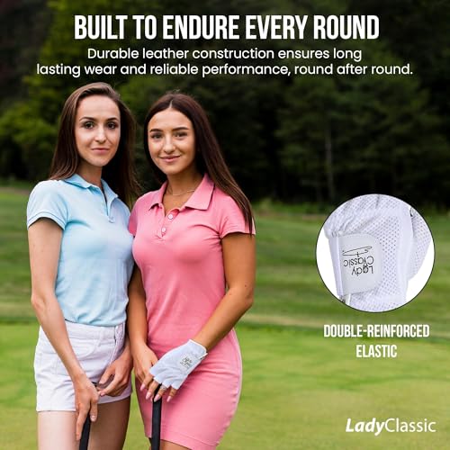 Lady Classic Mesh Half Golf Glove for Women – Premium Cabretta Leather Palm, Breathable Mesh Back, Half-Finger Design Ladi...