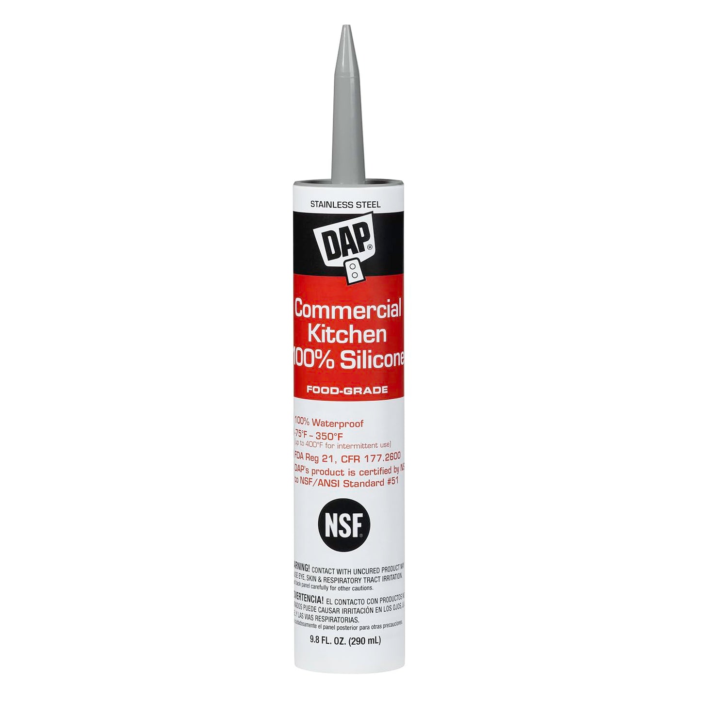 DAP Commercial Kitchen 100% Silicone Sealant, Stainless Steel, 9.8 Oz (7079808660)