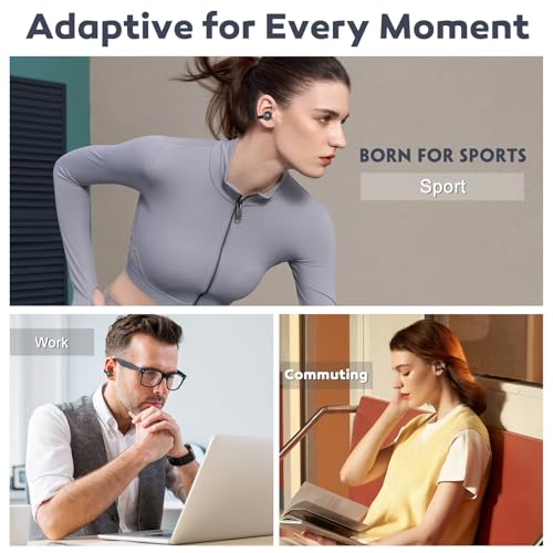 Open Ear Earbuds, Air Conduction Headphones Wireless Earbuds Bluetooth 5.4, Clip on Headphones with Mic 42H Playtime, Over...