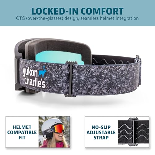 Yukon Charlie’s Adult Snow Goggles - Cylindrical Lens Ski Goggles - Boosted Contrast, Reduced Glare, Anti-Fog