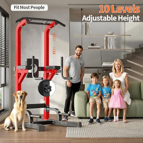 SogesPower Multi-Function Power Tower Pull Up Bar Station Pull Up Dip Station for Home Gym, 10-Level Adjustable Height Pul...