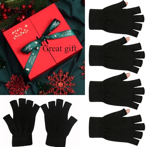 monochef Fingerless Gloves Half Finger Winter Warm Knit Thermal Working Running Biking Driving Typing Men Women Black