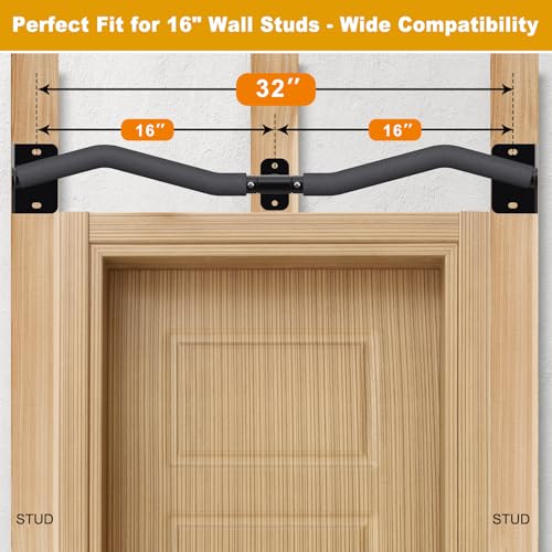 Kipika Wall Mounted Pull Up Bar - Heavy Duty 450 LB Capacity Doorway Chin Up Bar for Home Gym, Sturdy Steel Construction w...
