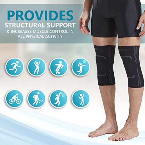 Bodyprox Knee Compression Sleeve for Men and Women (2 Pack), Knee Support Brace for Running and Work out (Large)