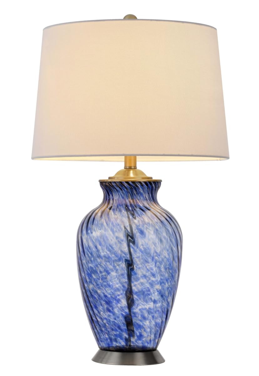 Homeroots Swirl Glass Table Lamp - 28 In. White Empire Shade - Model 524717 - Blue