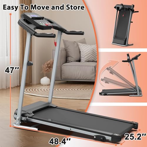 Home Foldable Treadmill with Incline, Folding Treadmill for Home Workout, Electric Walking Treadmill Machine 15 Preset or ...