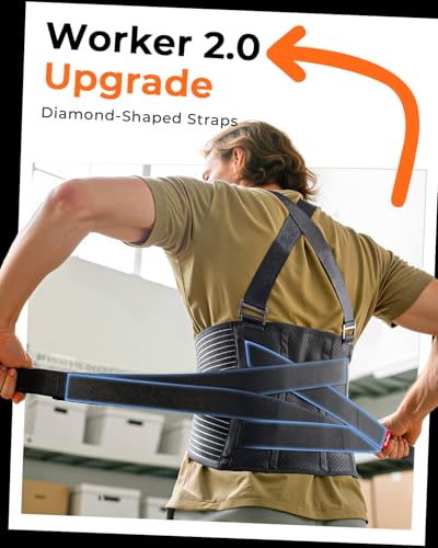 Ultra Breathable Work Back Brace for Men & Women [Upgraded Medical-Grade Support] Lower Back Support Belt with Removable S...