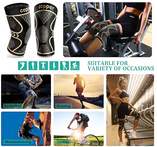 Copper Knee Braces for Women and Men 2 Pack, Knee Compression Sleeve for Knee Pain, Arthritis,ACL, Meniscus Tear, Joint Pa...