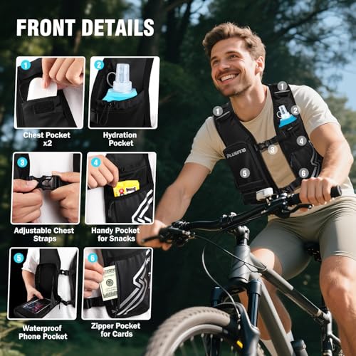Running Vest for Women Men, Running Hydration Vest with 500ml Soft Flask & Touch-Screen Phone Pocket, Reflective Lightweig...