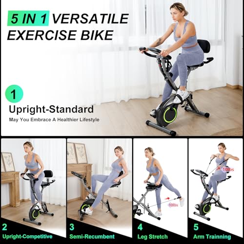 USLIM Foldable Exercise Bike Stationary Bikes for Home, 5 IN 1 Indoor Workout Bike, Cycling Bike with 16-Level Quiet Magne...